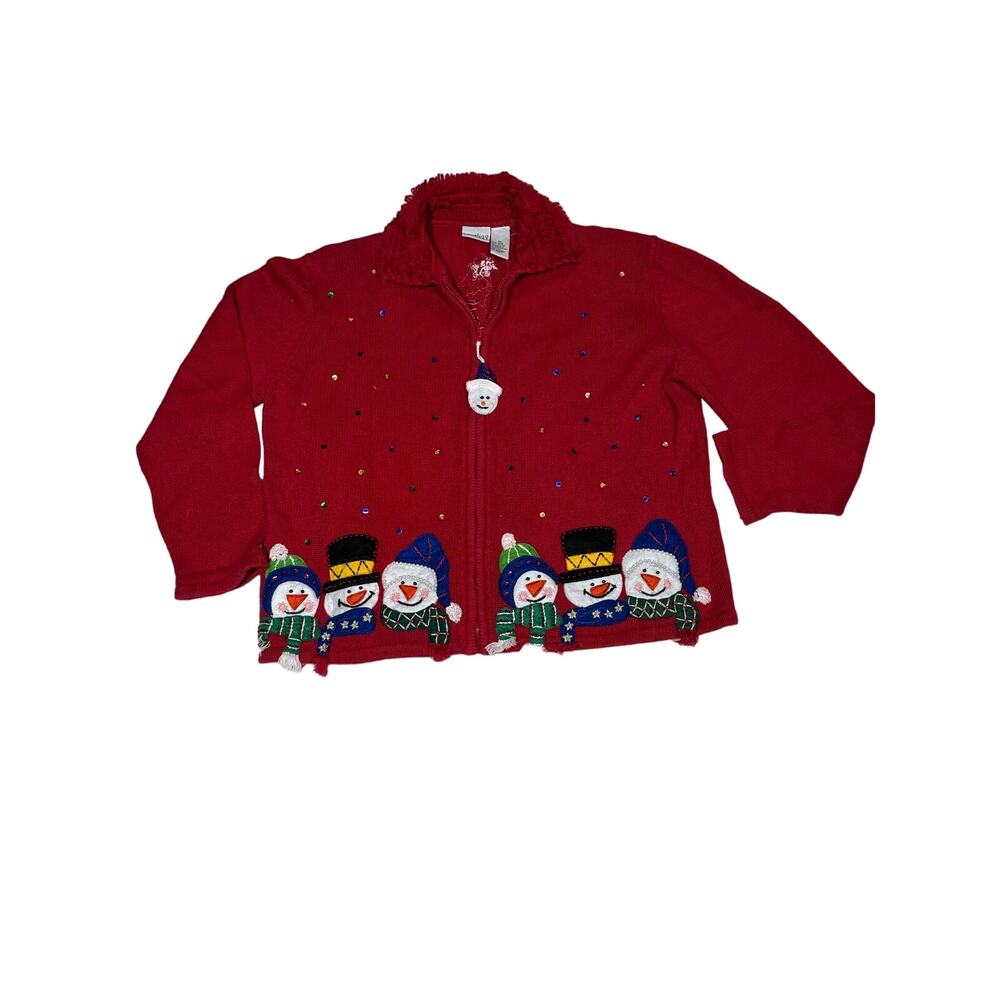 Carolina Colour Christmas Snowman Zip Up Sweater Size Extra Large